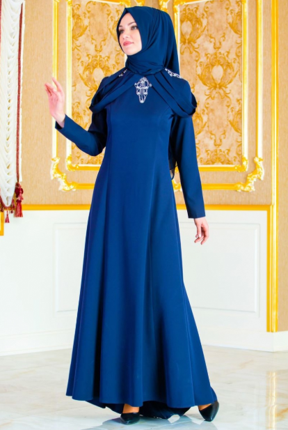 Mavi Tesettür Abiye Elbise Modelleri 2020